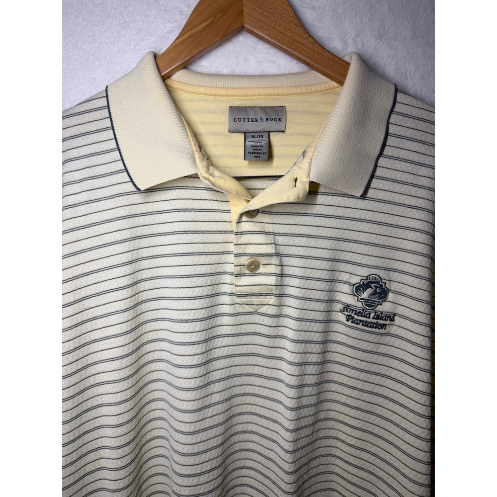 Cutter & Buck Mens XL Yellow Striped Amelia Island Plantation Golf Polo Shirt